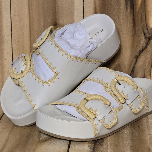 MARC FISHER LTD Womens 6 M Natural Beige Street Chic Platform Leather Slides NEW - Picture 4 of 5